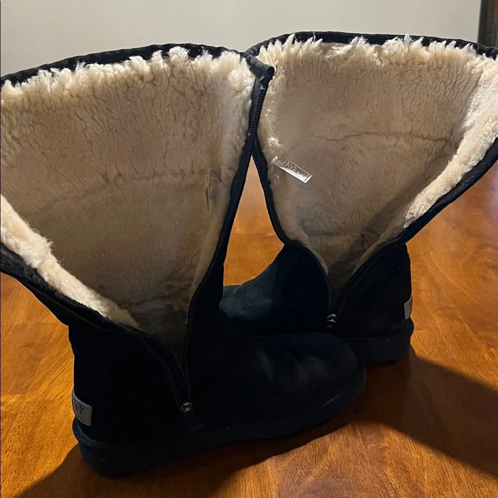 UGG Classic Tall Black Suede Boots with Metal Logo US Women's Size 7 - Picture 7 of 16